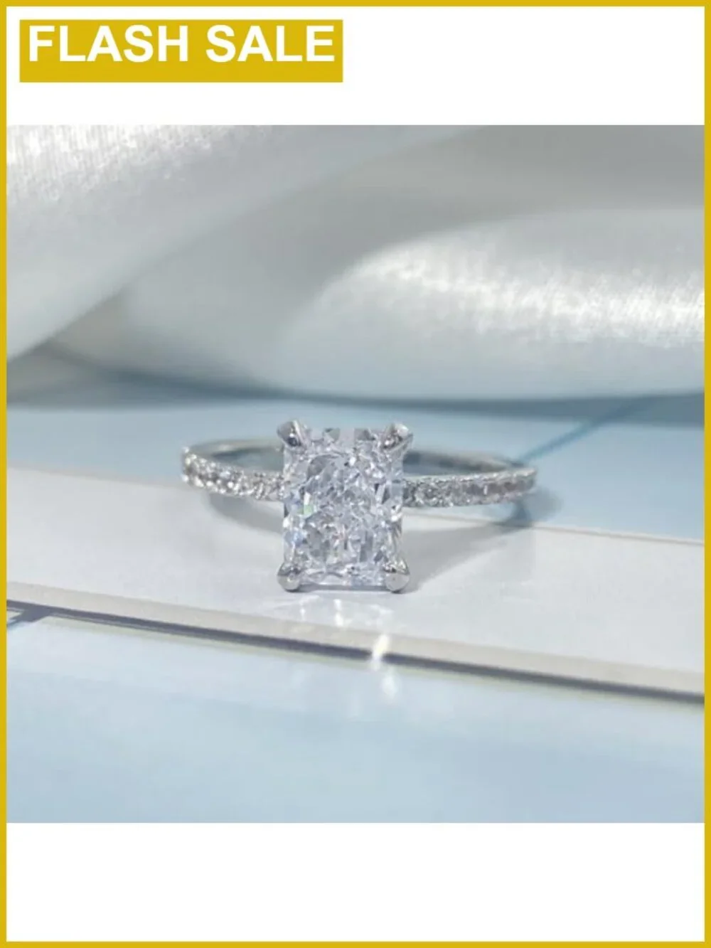 925 Sterling Silver CZ Engagement Ring 2CT Radiant Cut Halo Wedding Band